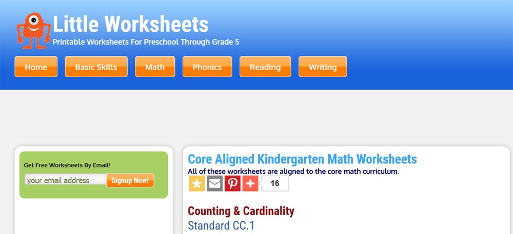 kindergarten math practice